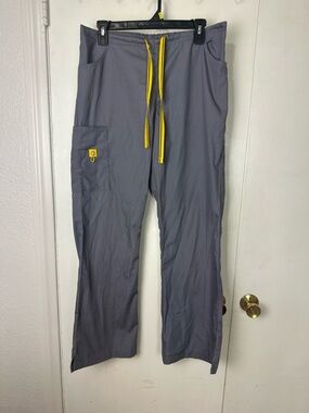 WonderWink Gray Cargo Pants with Yellow Drawstring